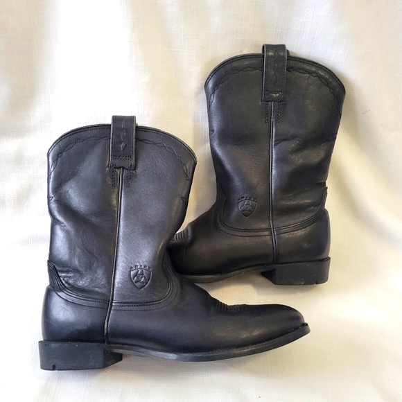 Mens Ariat Heritage Black Leather Roper Boots Size 8.5B - Picture 14 of 16